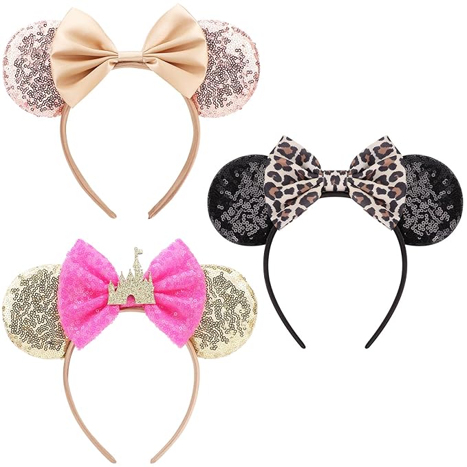 DRESHOW Mouse Ears Bow Headbands Minnie Ears Headband Glitter Party Decoration Cosplay Costume for Women