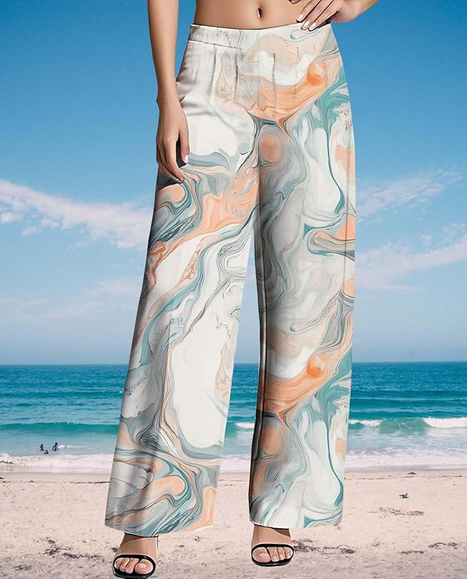 Womens Boho Pants Casual Oversize High Waisted Wide Leg Trousers Pattern Printed Ourdoors Pant for 2025 Summer
