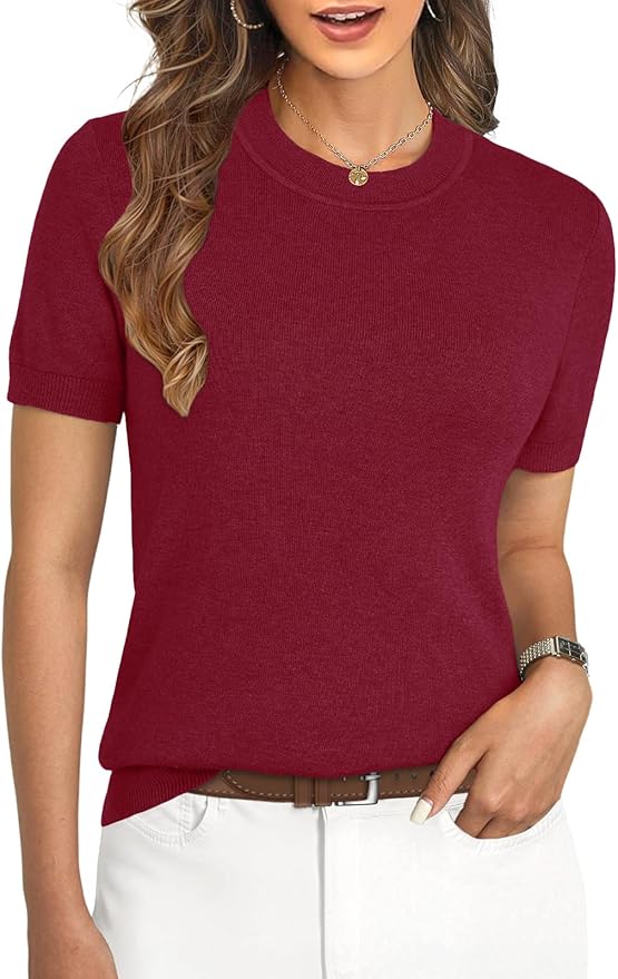 Women's Soft Short Sleeve Wool Blend Pullover Sweater for Business Casual & Fashion