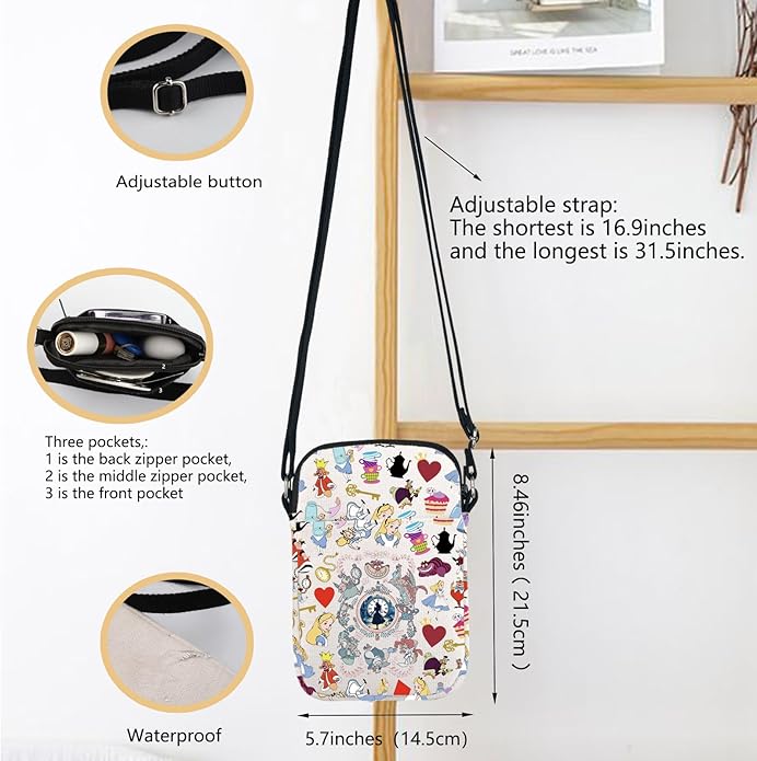 Alice Inspired Crossbody Bag Wonderland Merch Magic Kingd*m Gift Alice Fan Gift Cheshire Cat Lover Shoulder Bag