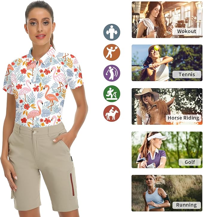Women's Golf Shirt Short Sleeve Tennis Shirt Quarter Zip Golf Pullover Golf Polo Shirts Argyle Tops