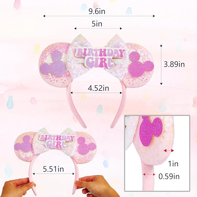 YUNISS Handmade Sparkly Mouse Ears Headband for Adults & Kids | Upgraded Wide Band |Velvet Non-Slip Band, All-Day Comfort