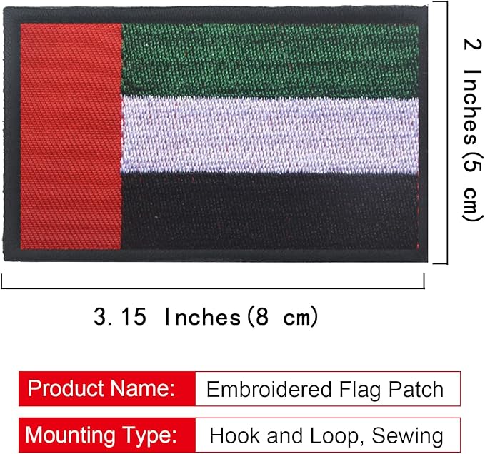 EmWoot 2PCS Arab Emirates Flag Patch Embroidered Morale Patch Military Tactical Patches Hook and Loop(Black Border)