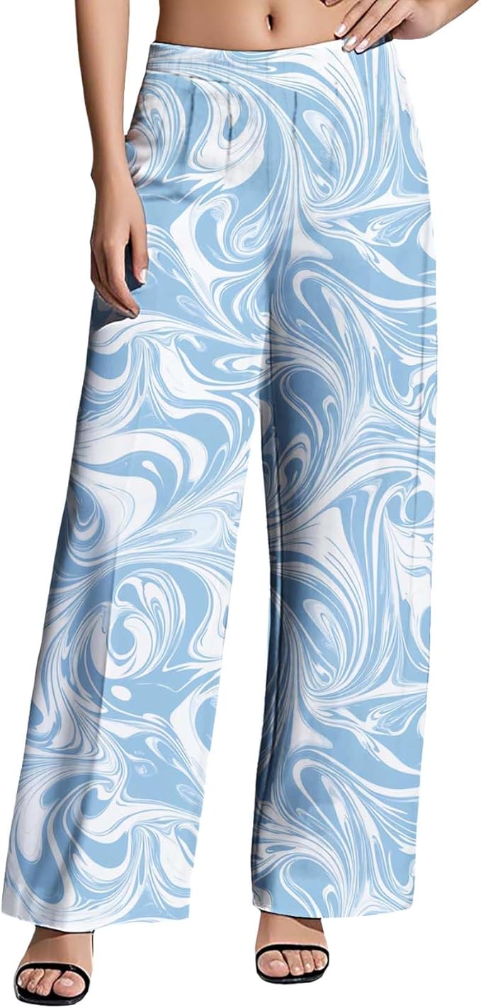 Womens Boho Pants Casual Oversize High Waisted Wide Leg Trousers Pattern Printed Ourdoors Pant for 2025 Summer