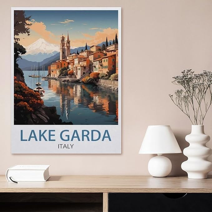Jigsaw Puzzles for Adults 1000 Piece，Vintage Travel Poster Lake Garda, Italy，Educational Games Brain Challenge Jigsaw Puzzles for Adult Kids（50x70cm）-BE88