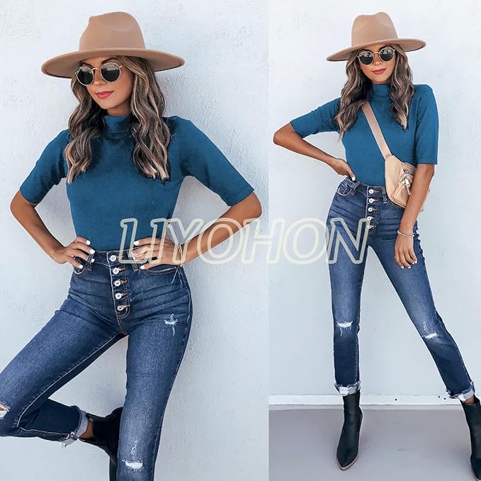 LIYOHON Womens Tops Dressy Casual Mock Turtleneck Business Short Sleeve T Shirts Going Out Tops 2026