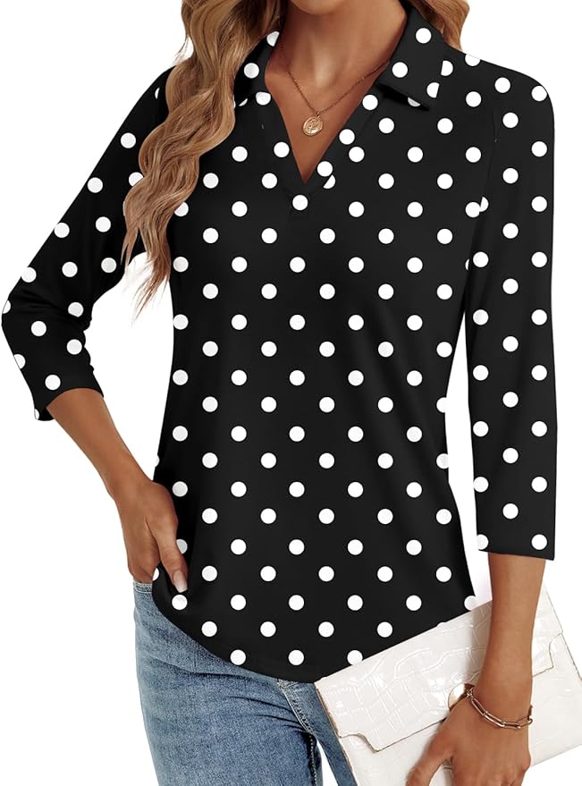 3/4 Length Sleeve Womens Tops Dressy Casual V Neck Polo Shirts Business Work Blouses 2025 Trendy Tunic Top