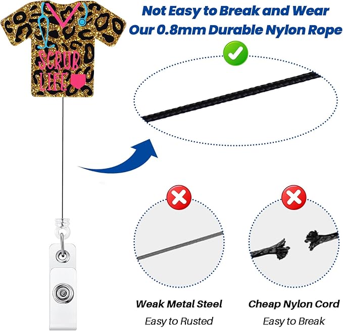 Leopard Scrub Life Funny Badge Reel, Cute Retractable ID Card Badge Holder, Name Tag Hospital Badge Clip for ICU RN LPN CNA MA ER Night Shift Nurse Nursing Student OB/GYN RAD L&D Doctor, Nurse Gifts