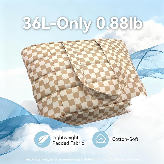 Puffer Tote Bag for Women, Lightweight Puffy Shoulder Bag with Handbag for Travel, Work, Gym, Laptop Bag for Nurse Teacher