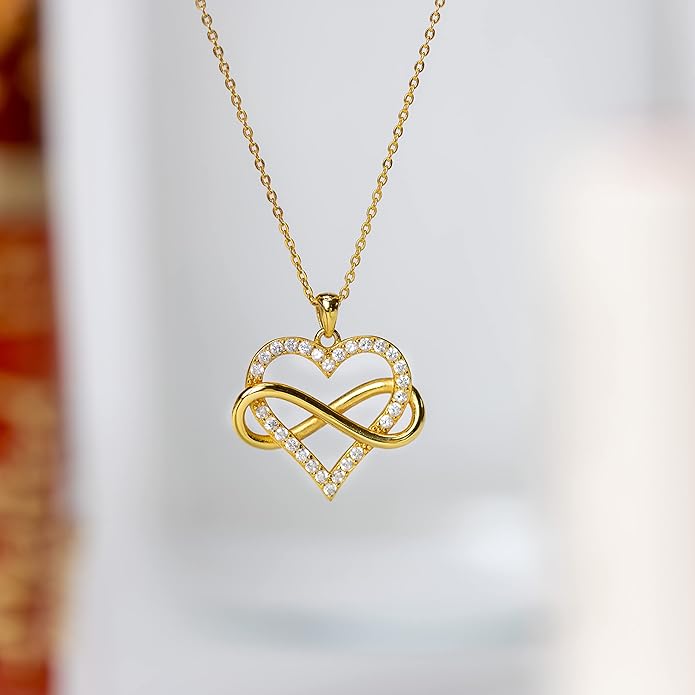 Sash & Soph Infinity Heart Necklace for Women. 925 Sterling Silver Heart Necklace for Girlfriend, Love Heart Pendant on 18" Chain with 2" Extender (Rose Gold or Gold Plated)