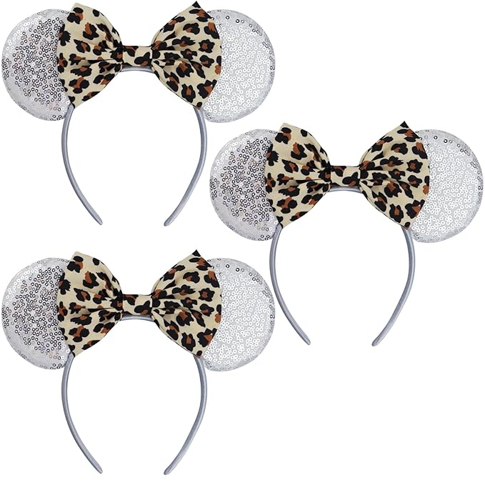 LIHELEI Leopard Minnie Ears Mouse Ears Headband, Party Decoration Headbands for Halloween Costume, Leopard Bows Headwear Hair Accessories for Women