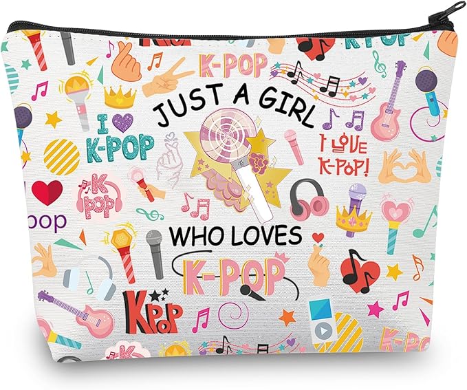 BDPWSS K-Pop Makeup Bag K-Pop Singer Merchandise Gift Just A Girl Who Loves K-Pop Gift for K-Pop Music Fan K-Pop Team Gift (Loves K-Pop)