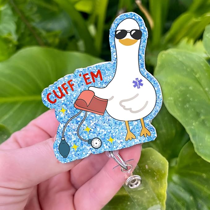 Funny Nurse Badge Reel – Retractable Cute ID Badge Holder with Alligator Clip for Doctor, CNA, MA, LPN, EMT, Healthcare Worker – Cuff ’Em Appreciation Gift – Nurse Week Accessory