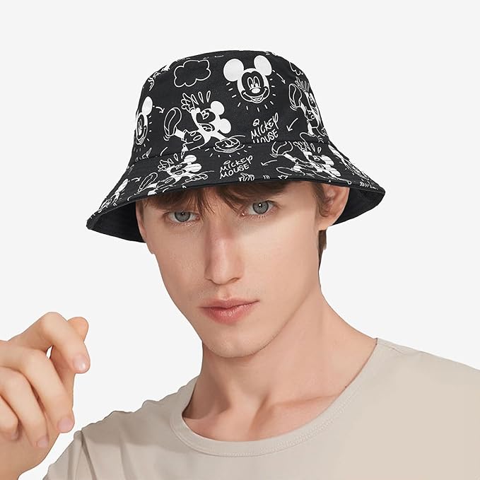 Cute Cartoon Bucket Hats for Women, Mouse Ears Print Double-Side-Wear Beach Fisherman Hats Sun Hats for Women
