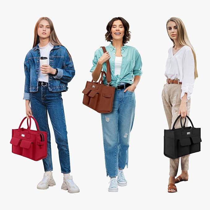 TOPDesign Heavy-Duty Canvas Tote Bag for Women, Adjustable Crossbody/Shoulder Handbag with 9 Pockets, Everything Tote