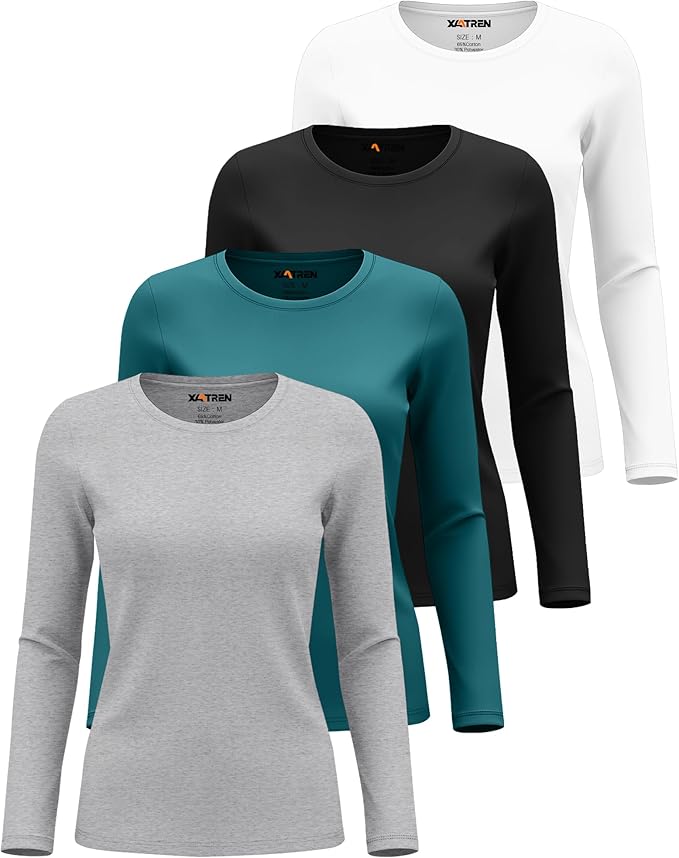4 Pack Women's Underscrub Shirts Nurse Undershirts Long Sleeve Crewneck Slim Fit Tops Soft Stretchy Basic Tee