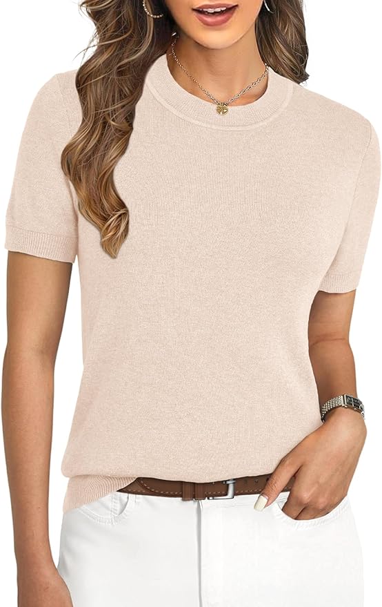 Women's Soft Short Sleeve Wool Blend Pullover Sweater for Business Casual & Fashion
