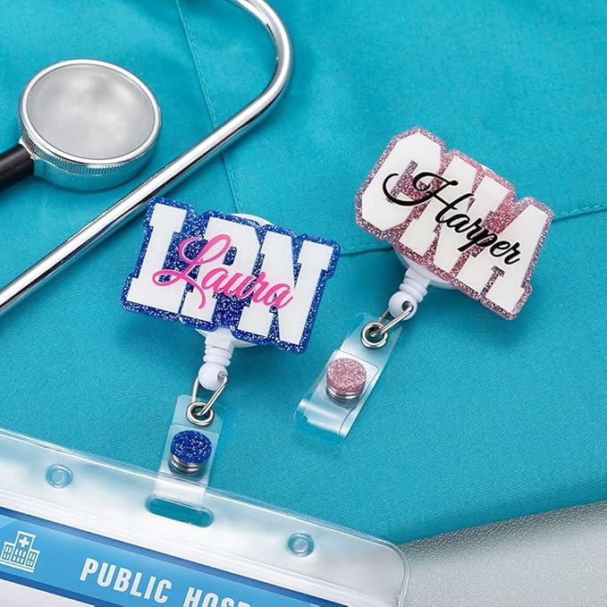 Custom Retractable Cute Name PA LAB LPN TECH MD RMA BSN EMT CNA LVN RN ID Badge Reels Holder for Nurse Coworkers Employee Hospital Doctor
