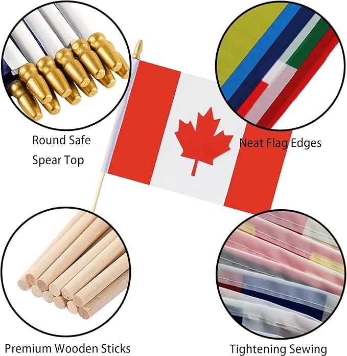 GSYLPFT 12 Pack Canadian Flags on Sticks Canada Small Mini Hand Held Flags for Office Classroom Holiday Party Decorations