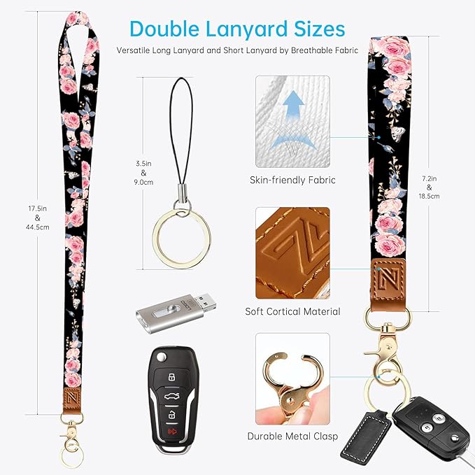A-Z Letter 2-in-1 ID Badge Holder & Lanyard Wallet for Teachers,Nurse,Professionals-Cute Zippered Coin Pouch,Removable Wristlet & Neck Lanyard,5 Card Slots Stylish Work Essential X