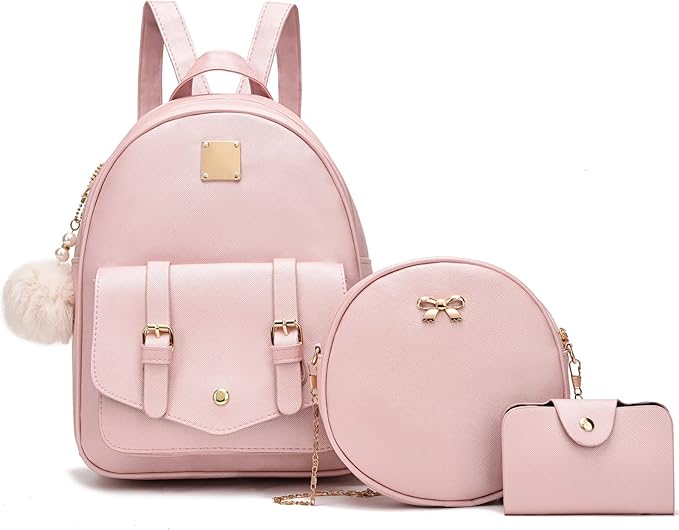 I IHAYNER Mini Backpack Purse for Teen Girls 3-PCS Fashion Backpack Cute Travel Daypacks Women Pompom Backpack Shoulder Bag