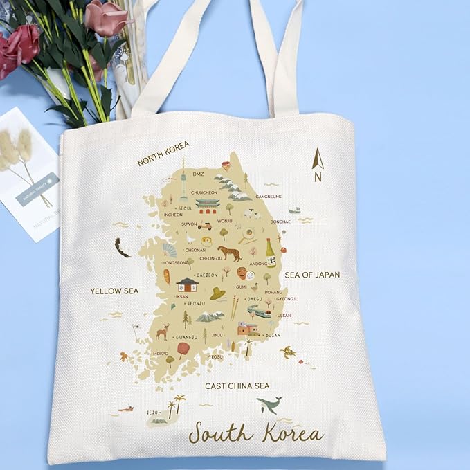 VAMSII South Korea Souvenir South Korea Travel Map Tote Bag South Korea Travel Gifts Korea Seoul Honeymoon Gift