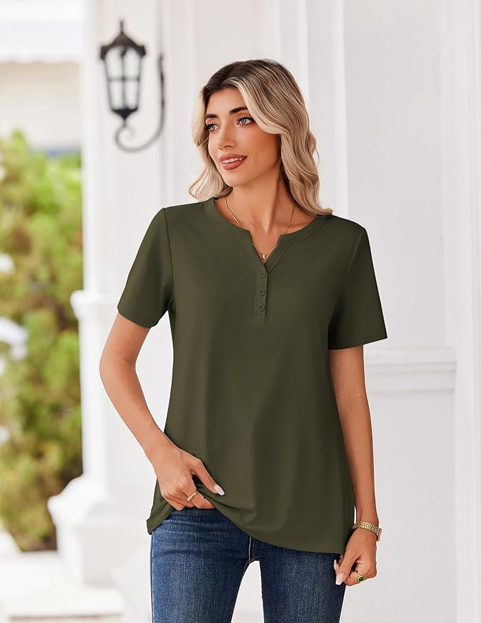 Zeagoo Womens Summer Tops V Neck Short Sleeve Shirts Dressy Casual Blouse Spring Vacation Tshirts Clothes