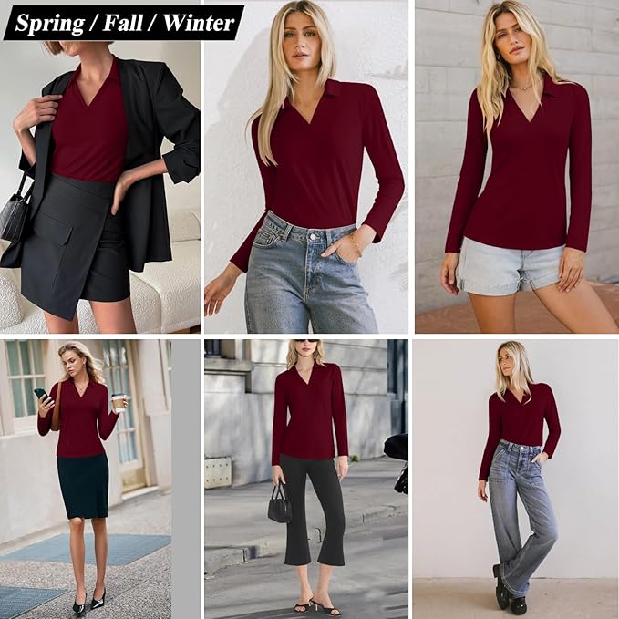 3/4 Length Sleeve Womens Tops Dressy Casual V Neck Polo Shirts Business Work Blouses 2025 Trendy Tunic Top