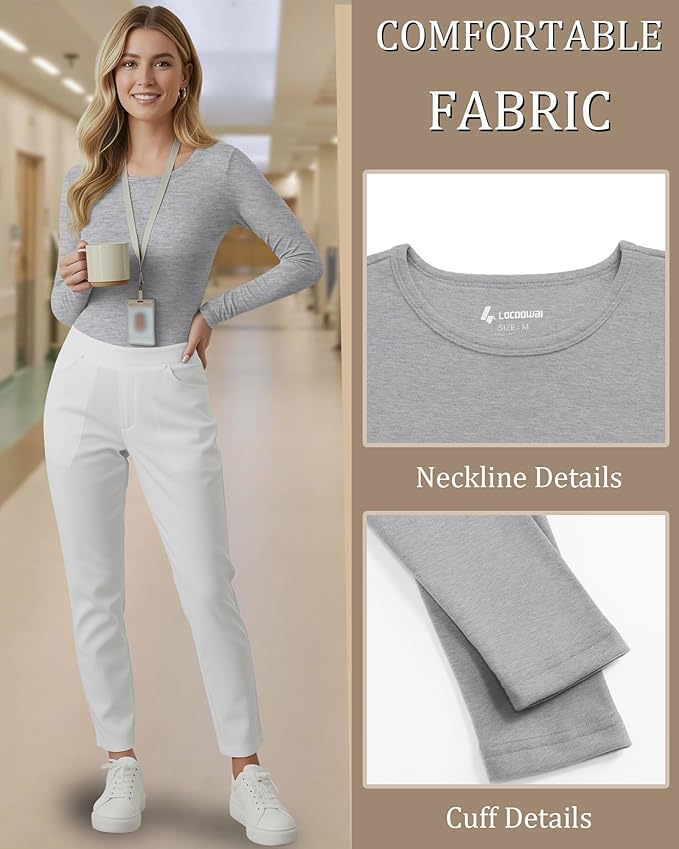 3 Pack Women's Underscrub Shirts Long Sleeve Thermal Scrub Undershirts Nurse Crew Neck Slim Fit Fleece Top Basic Tee