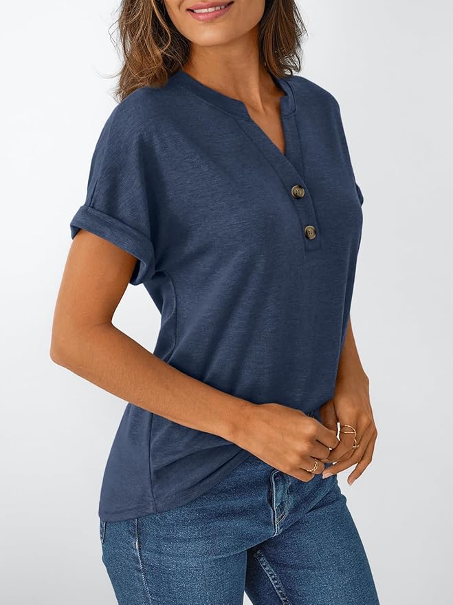 AUTOMET Women's Short Sleeve Shirts Henley Dressy Casual Summer Tops 2026 Spring Fashion Trendy Cute T-Shirts