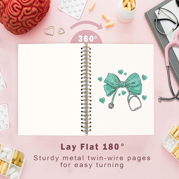 Lacama Bow Nurse Notebook Journal, Green Nursing School Essentials, Nursing Student Graduation Gifts, Nurse Gifts for Women Nurse Appreciation Gift, Coquette Stuff Stethoscope Notebook