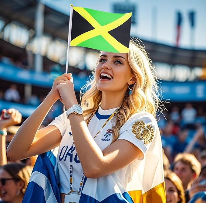 20 Pack Small Jamaica Flags on Stick Mini Handheld Jamaican Flag for Parades, Independence Day and Patriotic Events 5x8 Inch Durable Weather-Resistant Flags with 12 Inch Sticks(Jamaica)