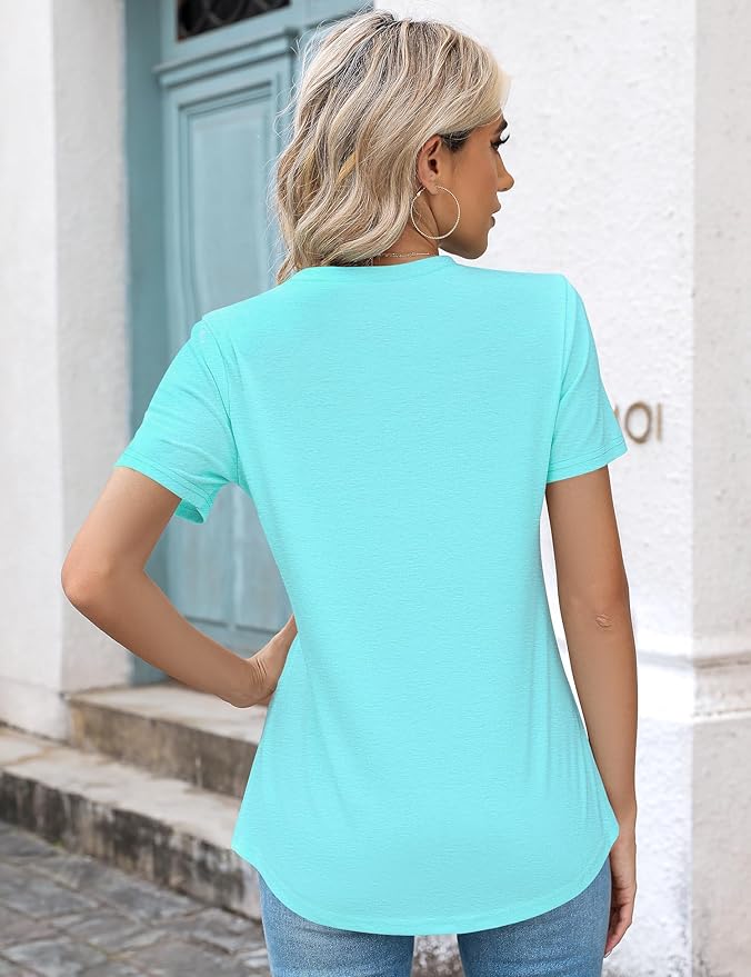 Kistore Womens Casual Crew Neck Short Sleeve Pleated Tops Blouses Fashion Clothes 2026