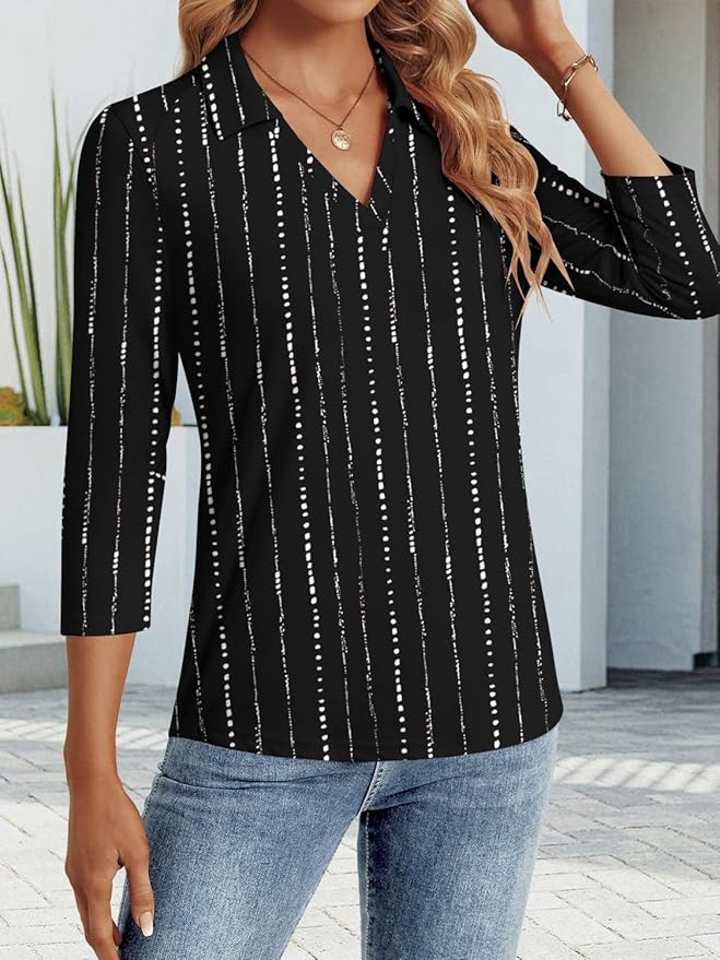 3/4 Length Sleeve Womens Tops Dressy Casual V Neck Polo Shirts Business Work Blouses 2025 Trendy Tunic Top