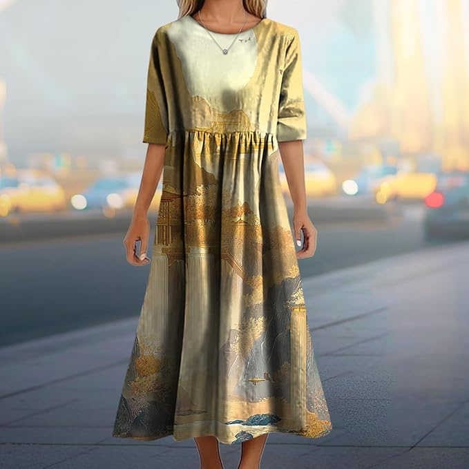 MARSVOVO Trendy Dresses for Women 2025 Classic Fairy Flowy Sundress Relaxed Fit Dress with Side Pockets