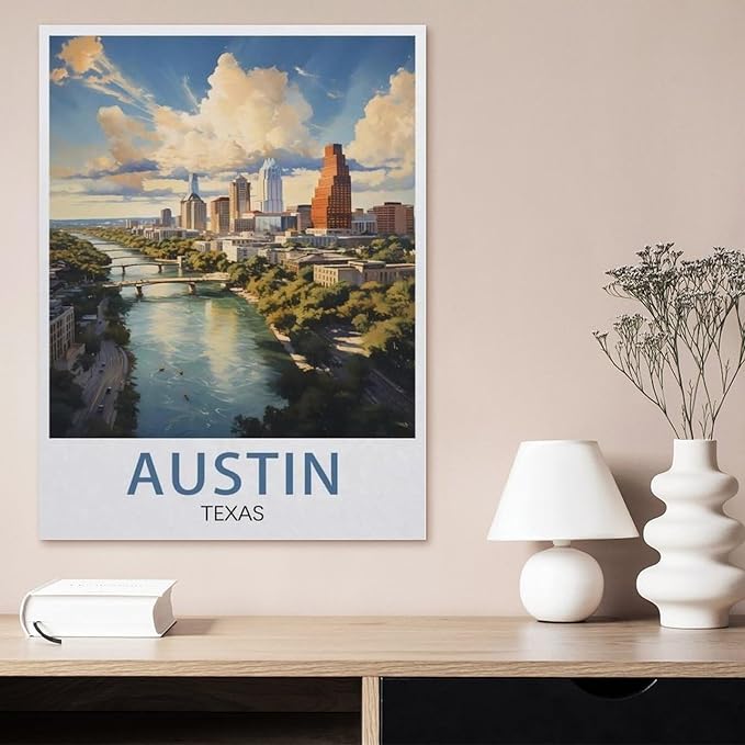 Jigsaw Puzzle 1000 Pieces for Adults，Austin Texas Vintage Travel Poster，Teens Boys Girls Puzzles Difficult Challenging Puzzle for Party Games Kids Family Friends（38x26cm）-BE66