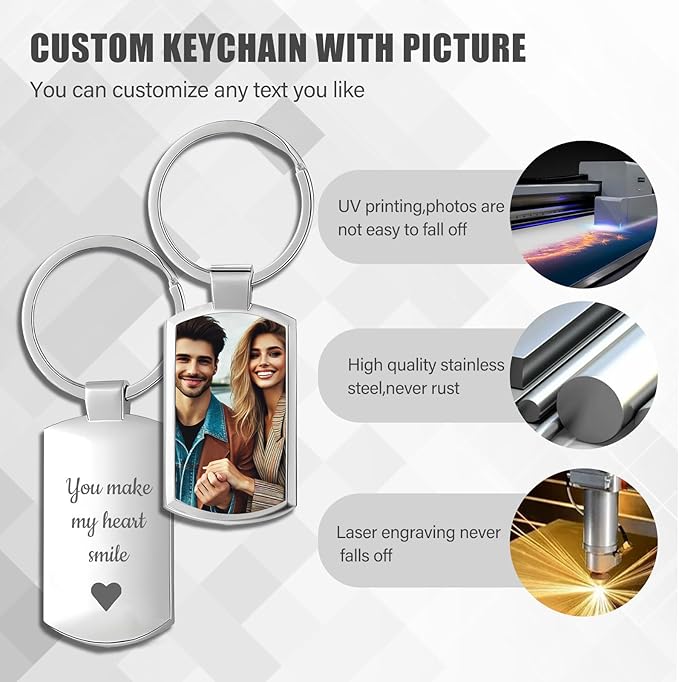 KBPTM Customized Double Sided Keychain - Personalized Engraved Text/Number/Name Keychain, Custom Key chain Gift for Boyfriend