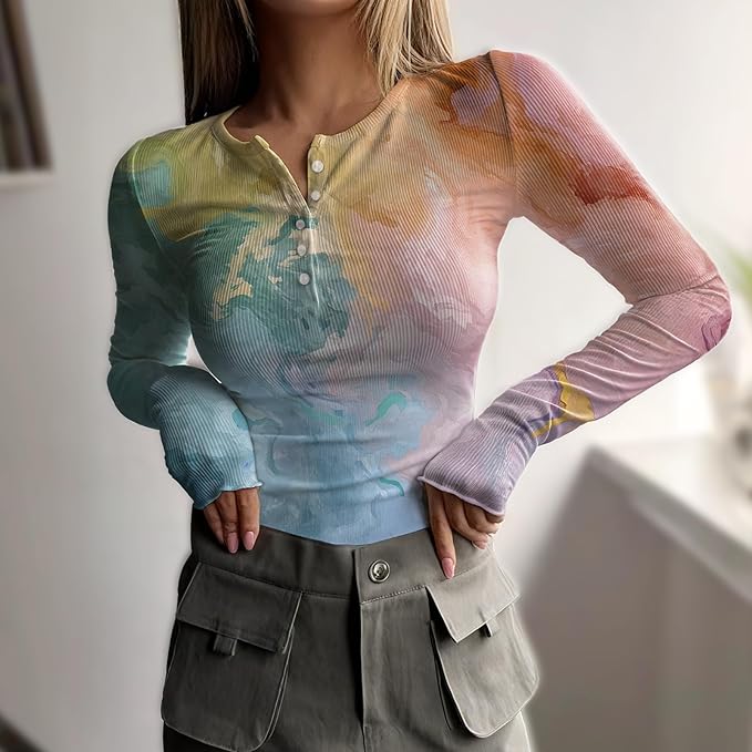 MARSVOVO Fashion Crop Tops for Women Scoop Neck Button Comfy Ribbed Slim Fit Cute Shirts Casual Party Fall Tops