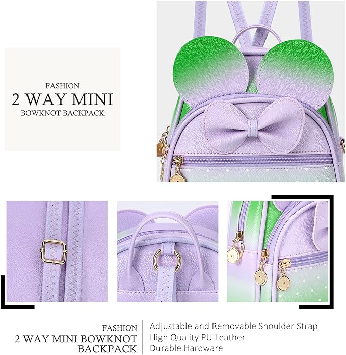 KL928 Girls Mini Backpack Bowknot Polka Dot Cute Small Daypacks Convertible Shoulder Bag Purse for Women