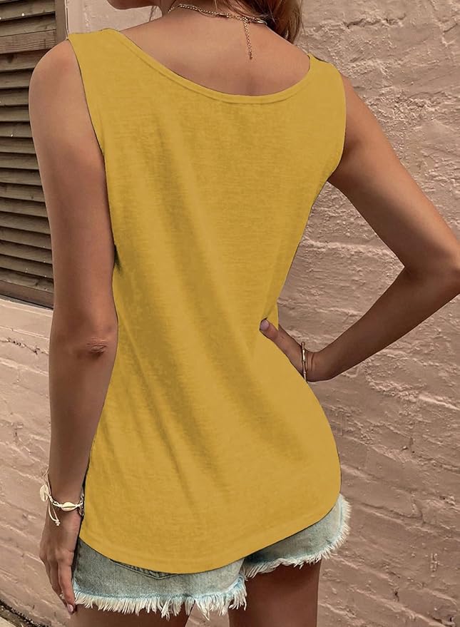 SHEWIN Womens Tank Tops Solid Button Crewneck Sleeveless Summer Tops Loose Fit
