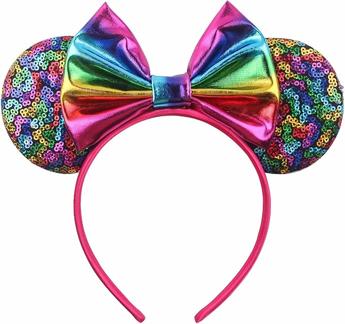 Sequin Mouse Ears Headbands for Women Girls Boys, Glitter Bows Headband for Kids Adults Birthday Party Costume Halloween