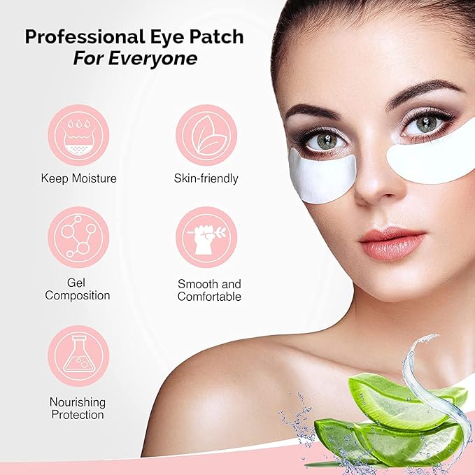 100 Pairs GreenLife Natural Hydrogel Eye Gel Pads - Collagen and Aloe Vera Patches for Under Eyes - Eyelash Extension Kit