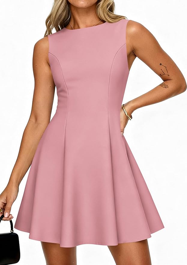 PRETTYGARDEN Summer Dresses for Women 2026 Elegant Sleeveless Boat Neck A Line Spring Formal Cocktail Party Mini Dress