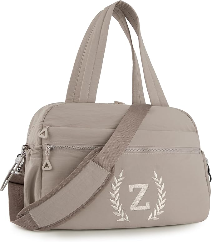 Gym Duffle Bag for Women – Embroidered Custom Initial Sports Bag for Men – Personalized Travel & Workout Duffel with Luggage Sleeve – Thoughtful Gift for Mom, Girl, Daughter, Mother (Camel, Z)