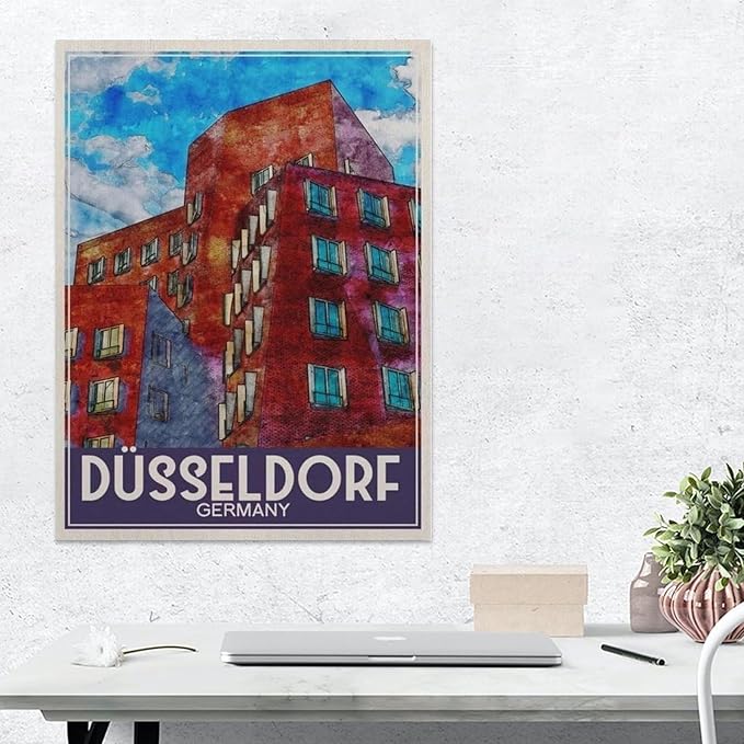 1000 Pieces Landscape Puzzles DIY，Düsseldorf Germany Vintage Travel Poster，Jigsaw Creativity Toys for Kids Adults（38x26cm）-BJ73