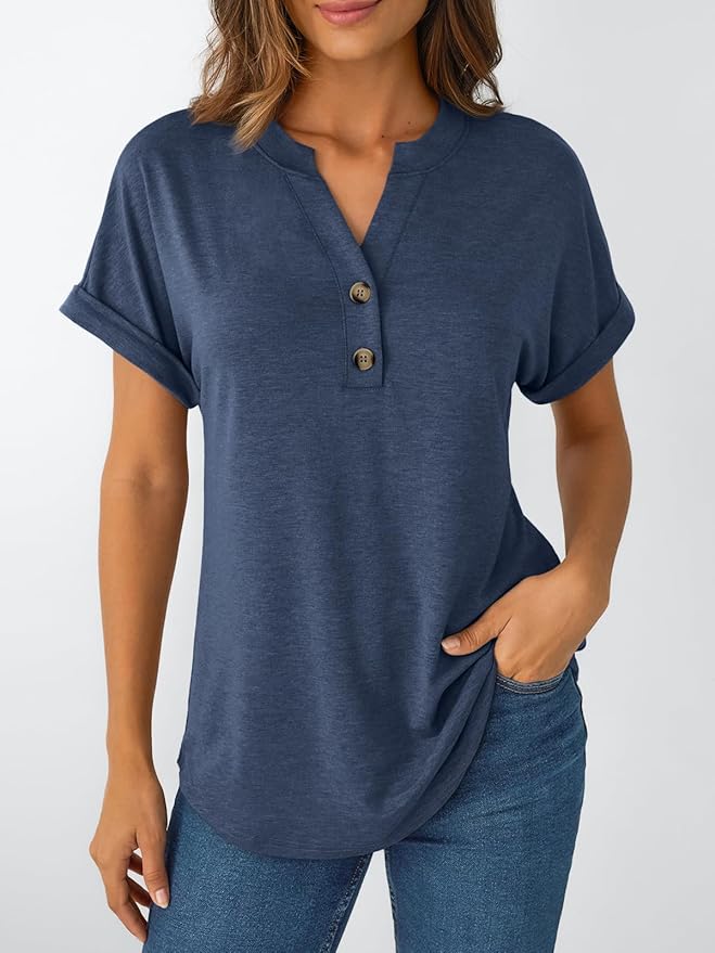 AUTOMET Women's Short Sleeve Shirts Henley Dressy Casual Summer Tops 2026 Spring Fashion Trendy Cute T-Shirts
