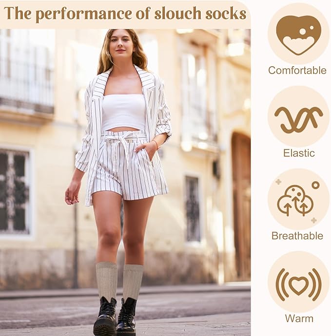 Justay 5 Pairs Slouchy Socks for Women - Slouch Long Crew Knit Boot Athletic Calf Tube Scrunch Socks