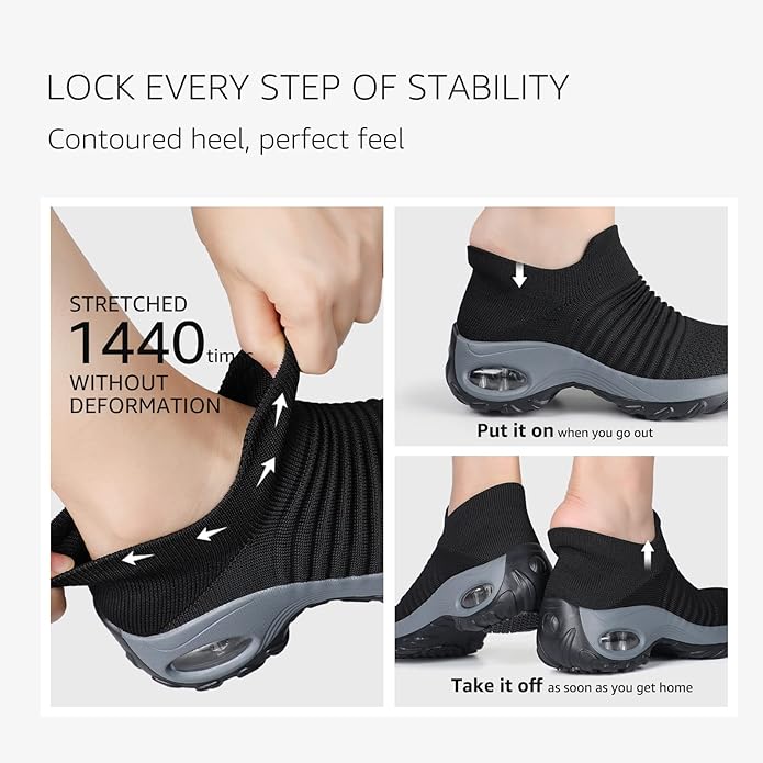 HKR Women's Walking Shoes Arch Support Non Slip Work Shoes Breathable Knit Upper Lightweight for Plantar Fasciitis