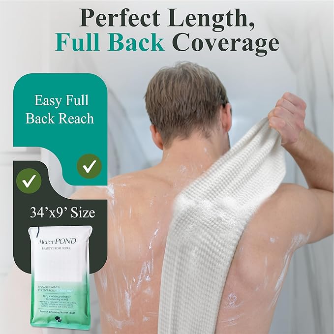 atelier POND Korean Exfoliating Washcloth 2-Pack – Exfoliating Shower Towel/Body Scrub Cloths for Deep Cleansing & Dead Skin Removal (Fresh Green – Value Set)