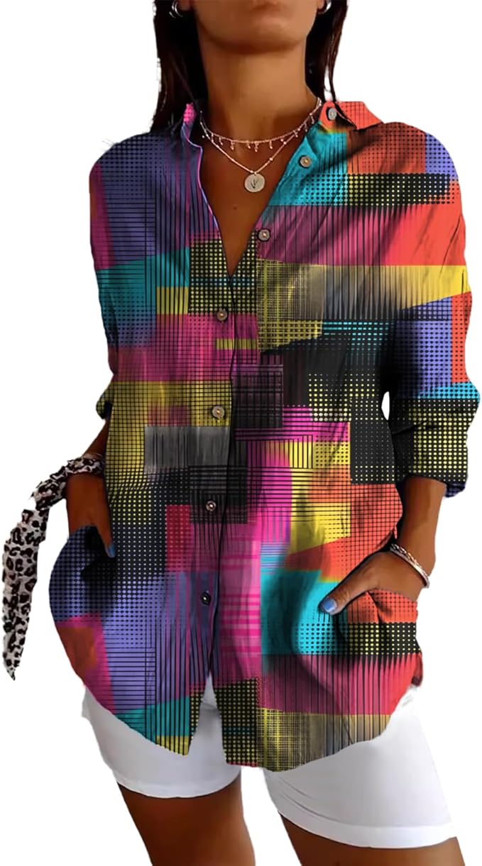 Fashion Summer Shirts Oversized V Neck Basic Vintage Floral Graphic Dressy Button Down Stylish Hawaiian Holiday Outfits